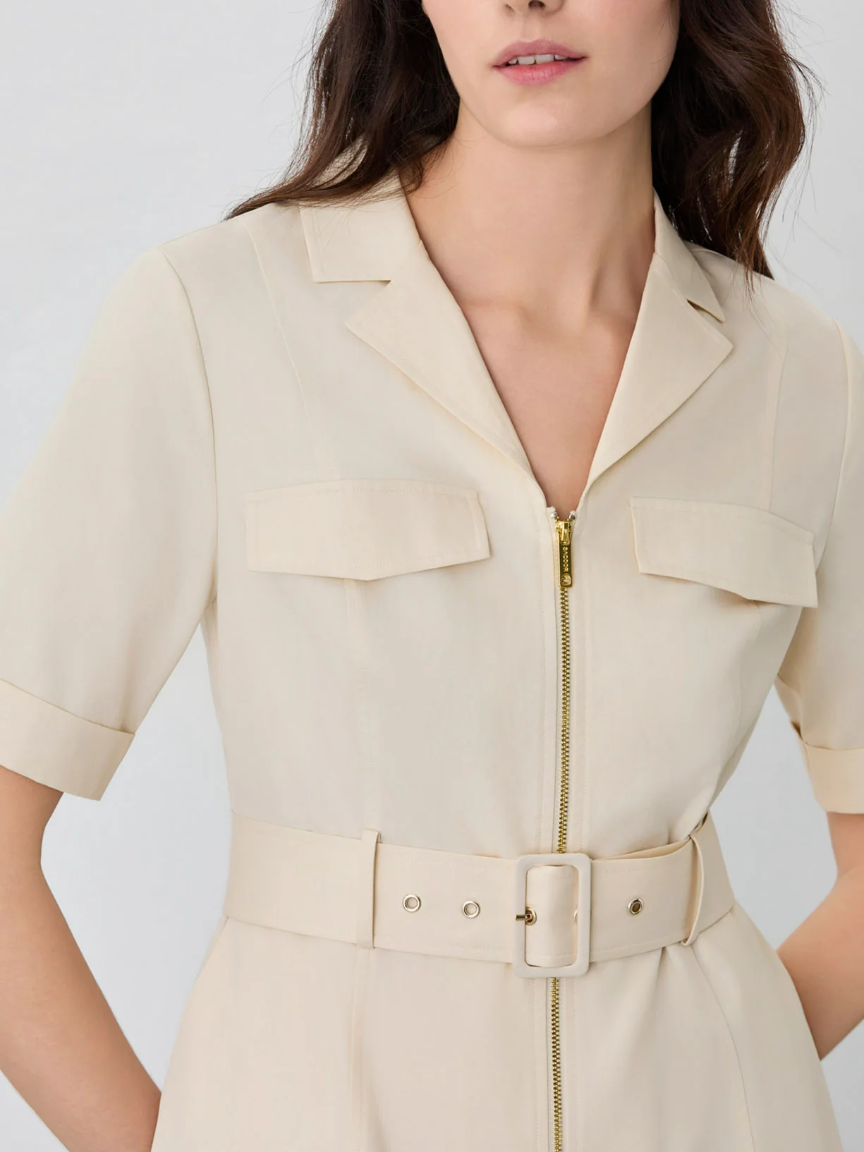 Vestido Safari Pelo Joelho Em Algodão Tencel - Image 3