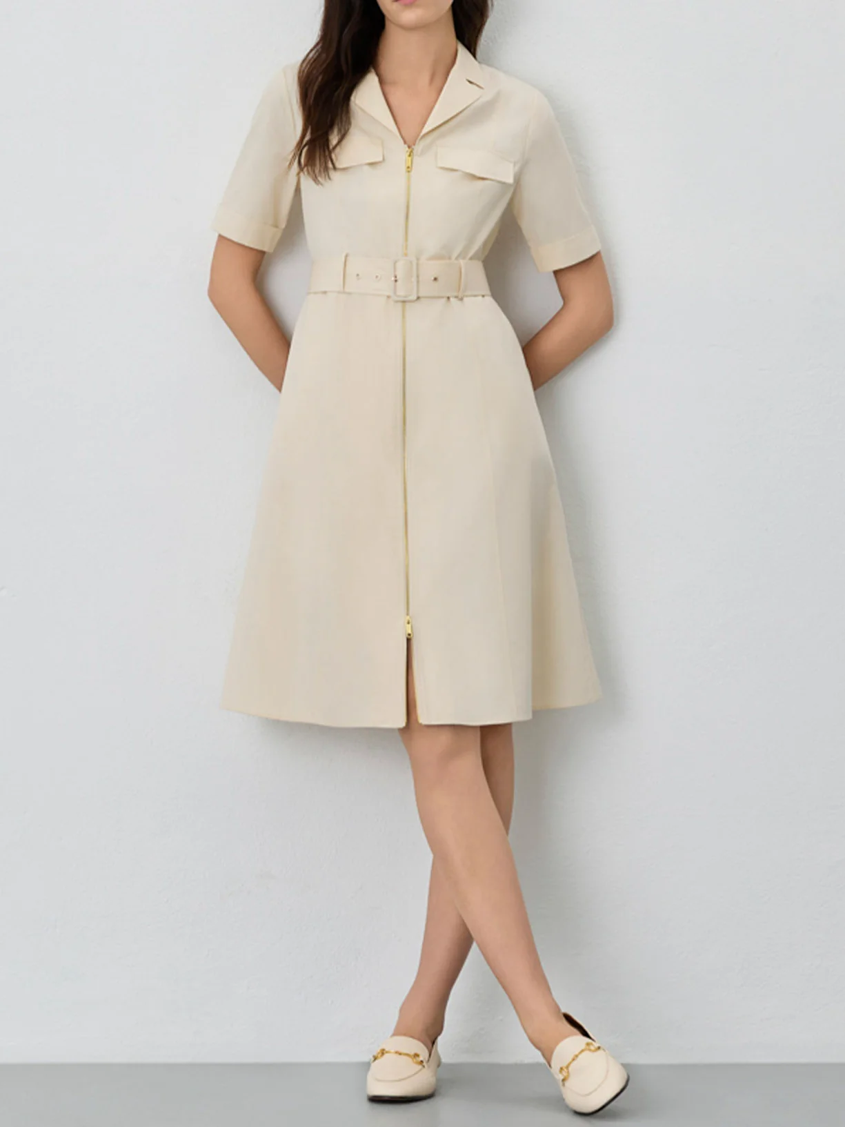 Vestido Safari Pelo Joelho Em Algodão Tencel - Image 5